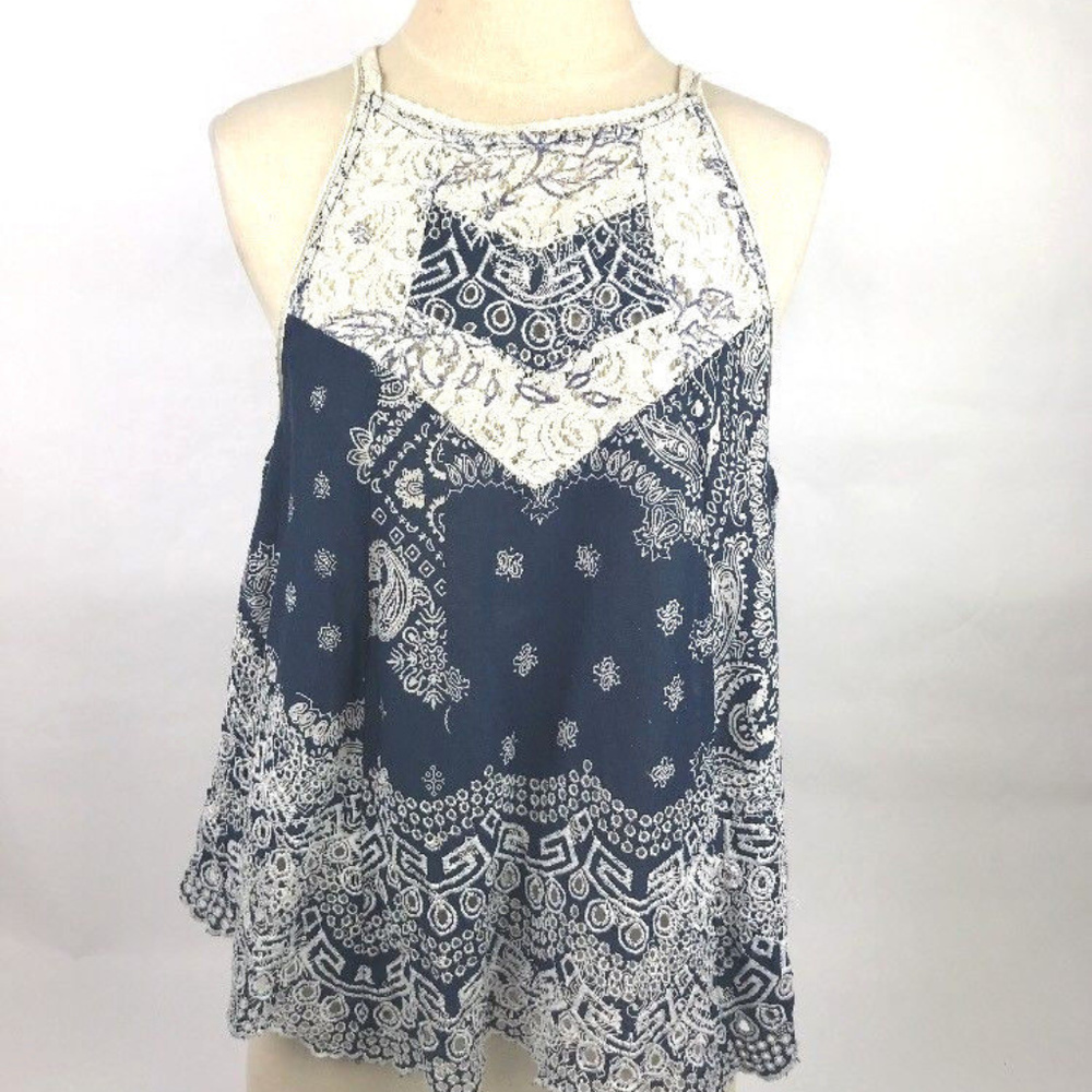 Muche Et Muchette Blue Embroidered Trim Blouse Top